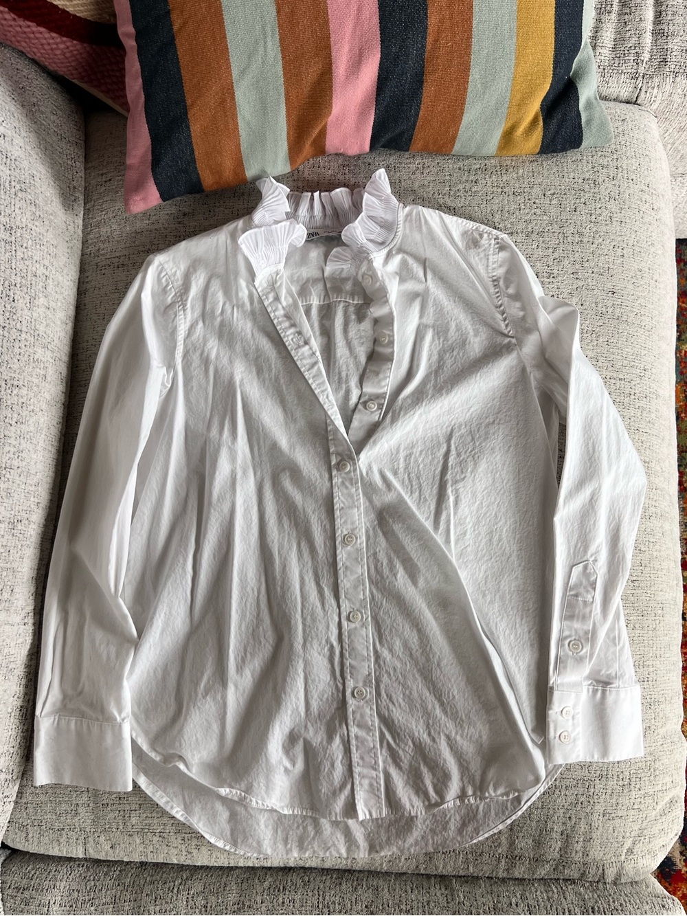 Zara White Ruffle Collar Dress Shirt